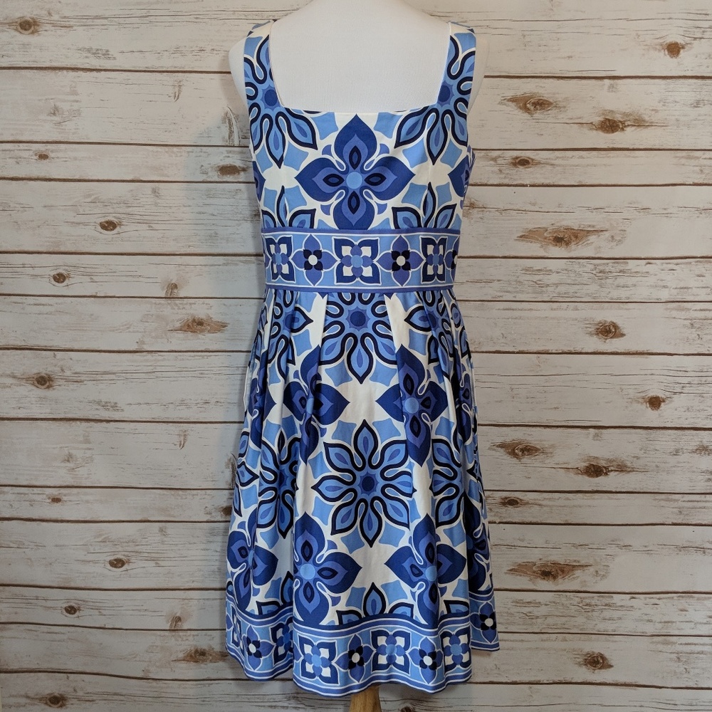 LONDON TIMES Blue Floral A-Line Fit & Flare Dress - Picture 7 of 8
